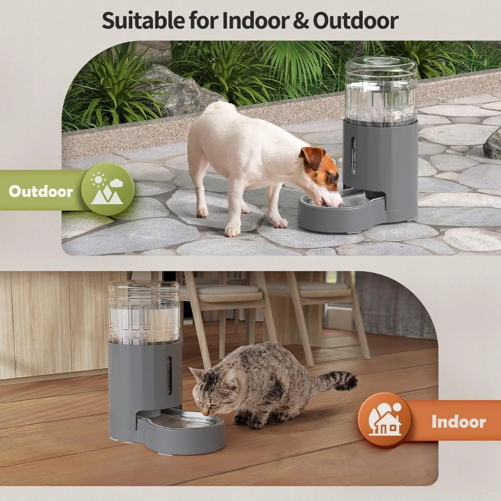 موزع مياه للقطط ووعاء من الفولاذ المقاوم للصدأ، موزع مياه الجاذبية الأوتوماتيكي للقطط أو الكلاب الصغيرة والمتوسطة الحجم، سعة كبيرة #6