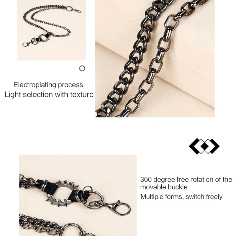 Punk Jeans Pants Chain MultiLayer Chain Rivets Lock Charm Waist Wallet Ornament Harajuku Wallet Chain Pocket Chain