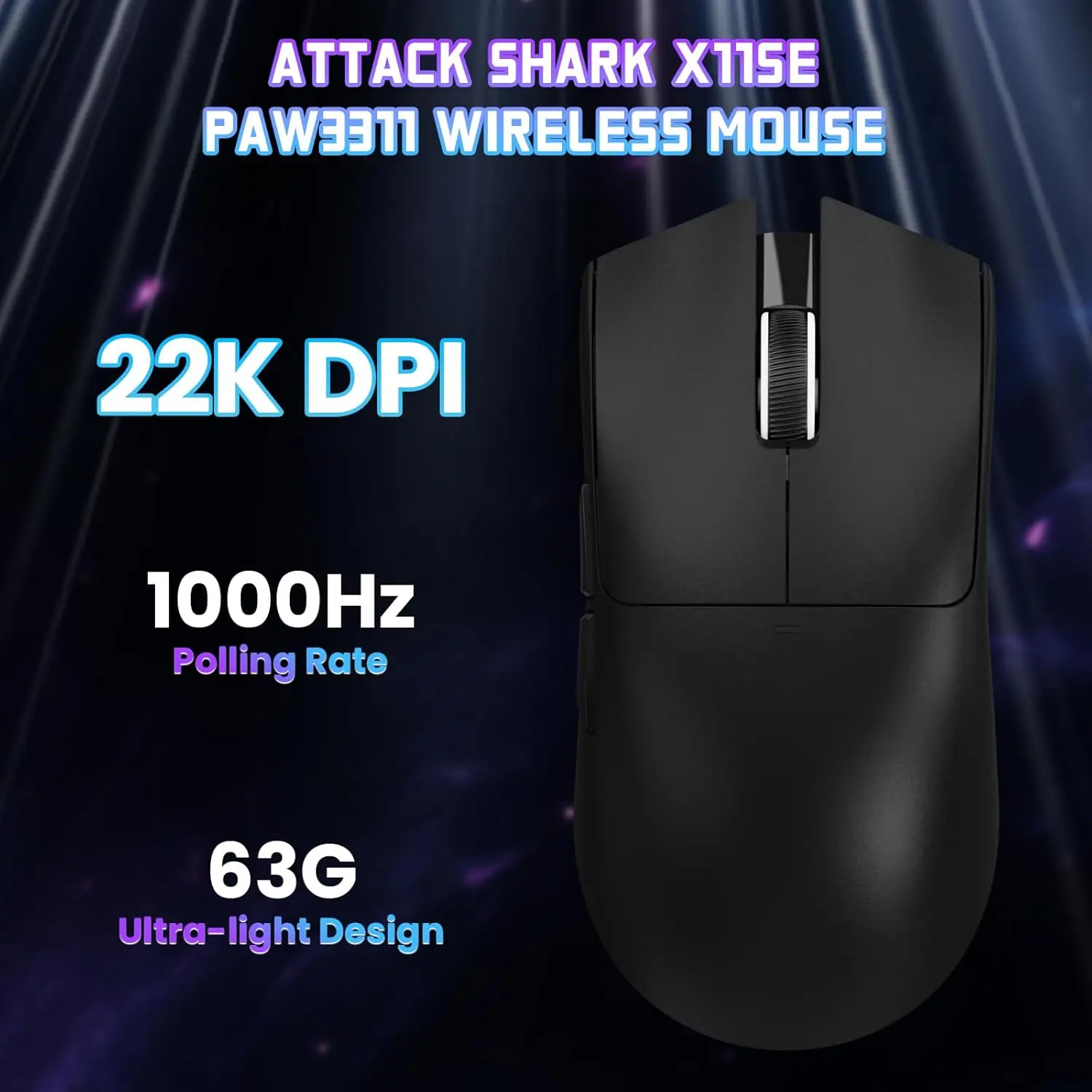 ATTACK SHARK X11SE Wireless Gaming Mouse-Up to 22000 DPI,PixArt PAW3311 Sensor,BT/2.4G/Wired,59g Lightweight ,2000W Clicks