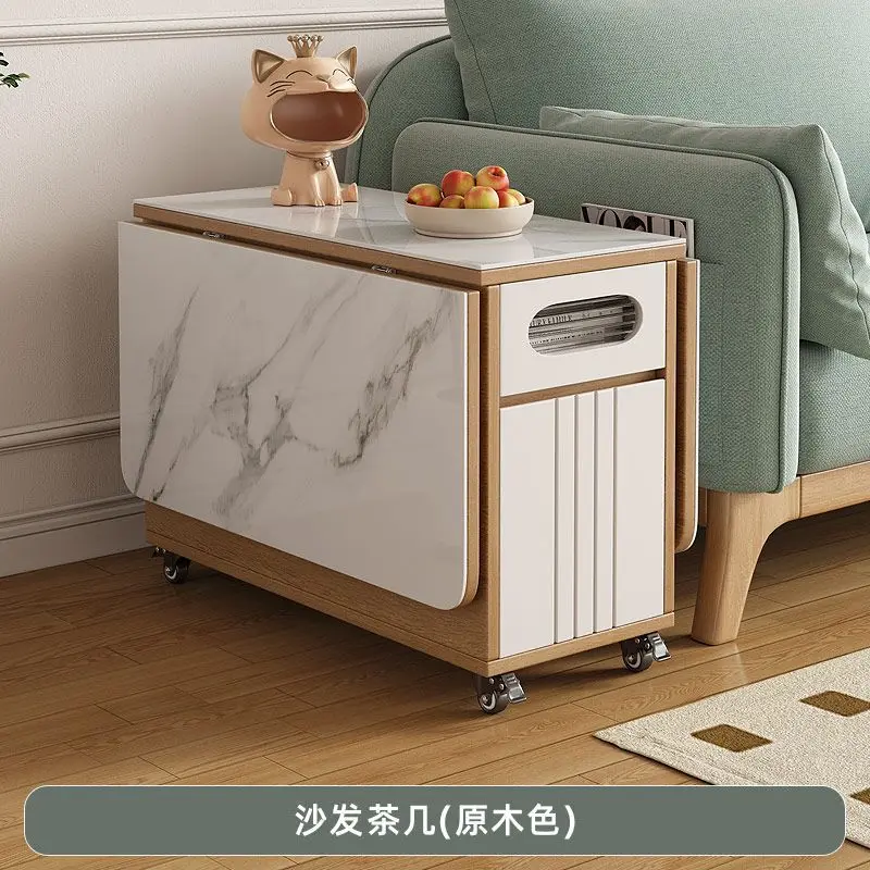 Rock slab coffee table dining table dual-purpose living room sofa edge corner folding side cabinet multi-functional trolley tea