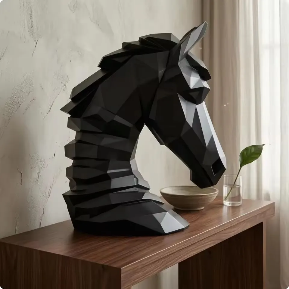 Sculpture de tête de cheval en cube, figurine de cheval de collection, décoration intérieure exclusive, ornement de cheval en résine polygonale