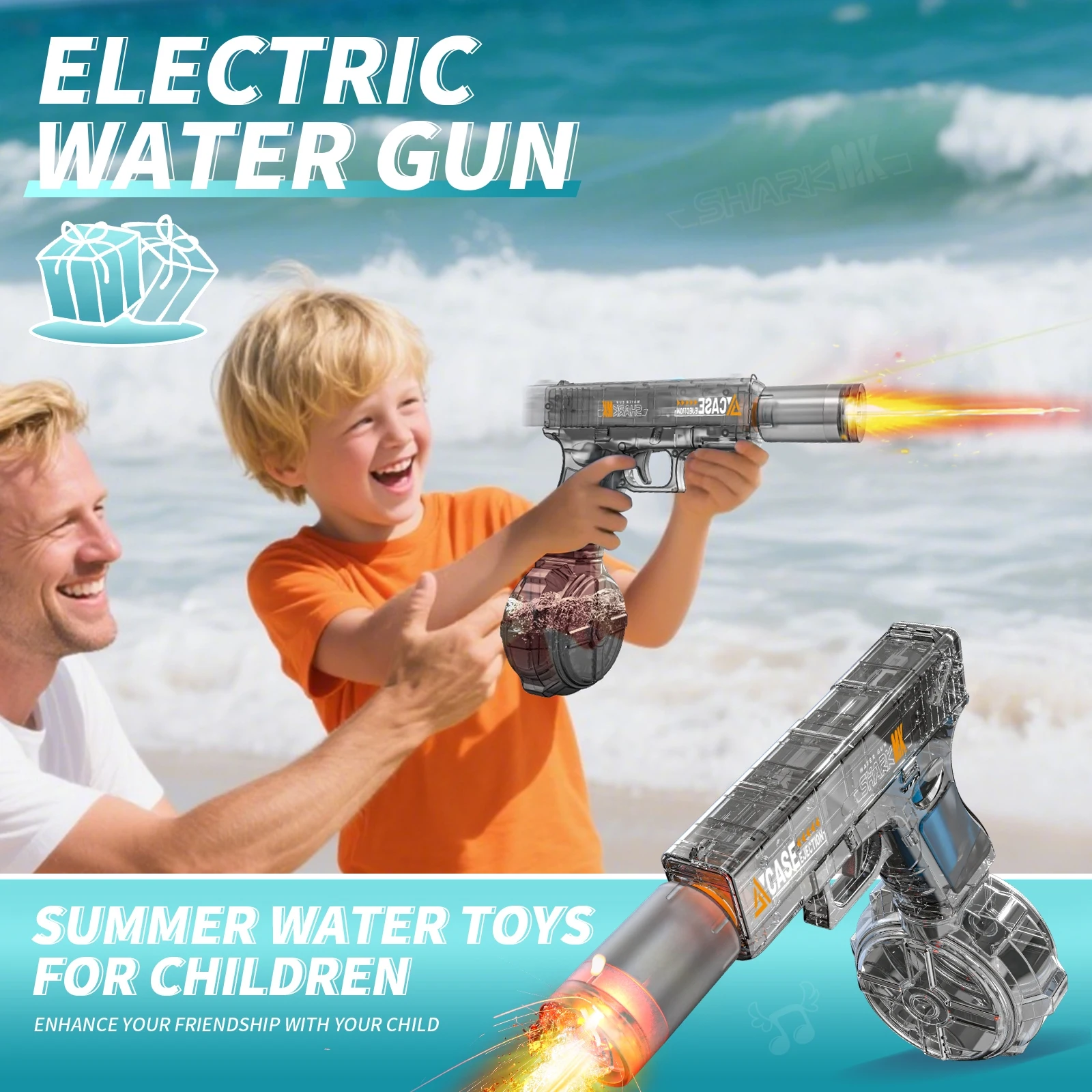 Pistolas de agua eléctricas para niños, juguetes de verano para exteriores, juegos de piscina y playa, pistola de agua Led automática portátil de alta potencia, juguete para regalo para niños