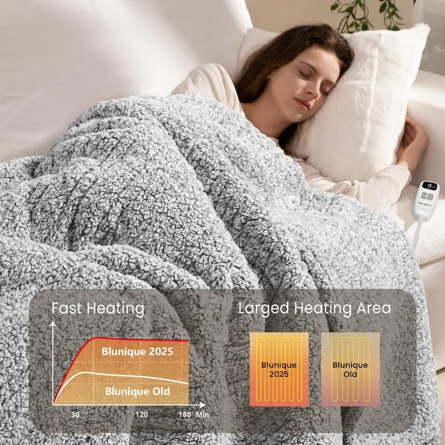 

Blanket Electric Blanket Throw Fast Heating Blanket Throw Double Sided Sherpa Ultra Soft Cozy with 6 Heating Levels amp 14 Hours