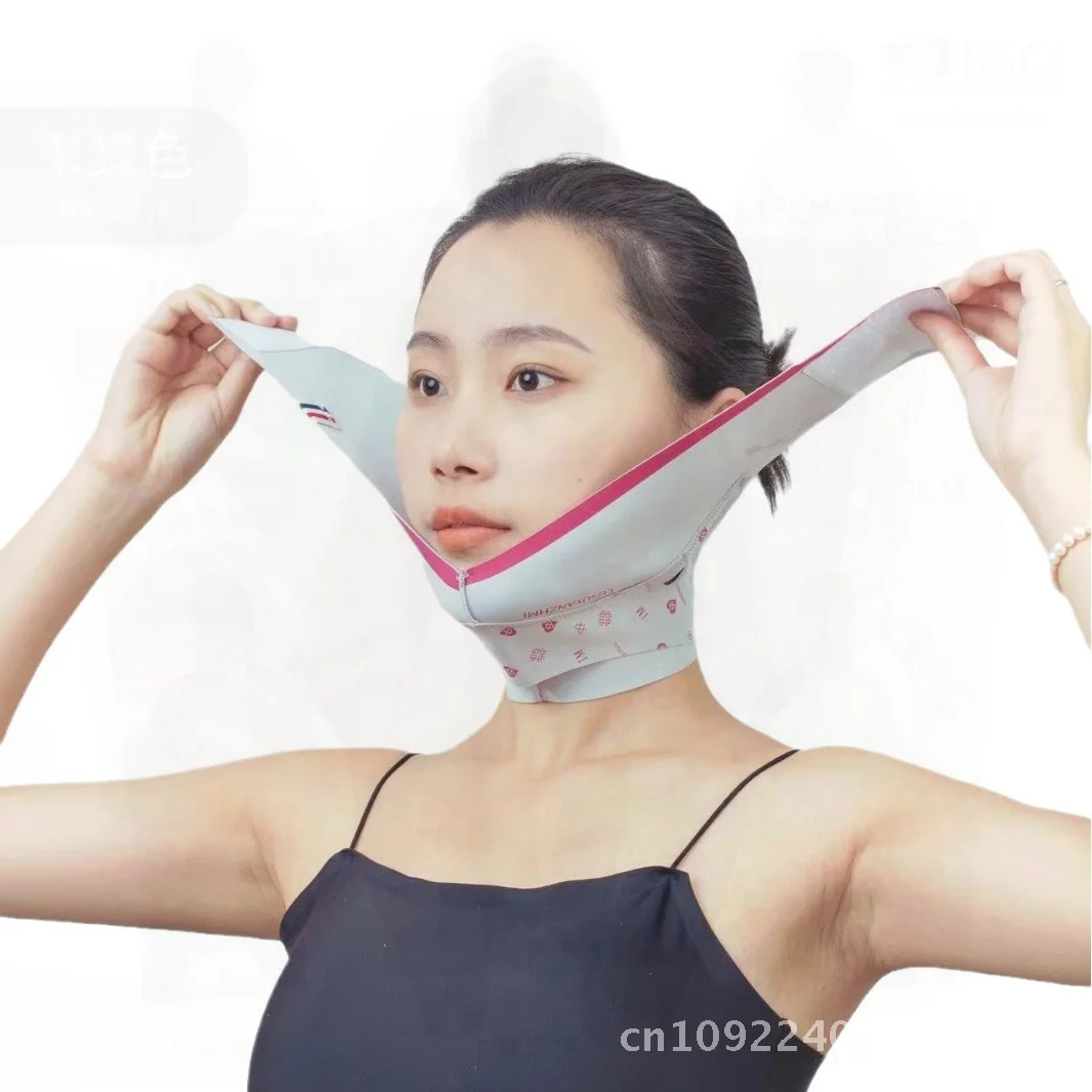 Cintura di sollevamento modellante per il viso piccolo Piega nasolabiale Maschera per benda per il sonno Stampa verde/rossa Strumento per scolpire il viso per salone di bellezza