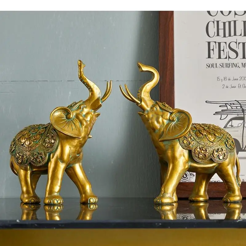 

Resin Crafts Ornaments Simulation Animal Sculpture Elephant Golden Thailand India Hand Painted Modern Home Decoration Figures