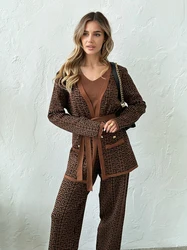 Elegant Cardigan Vest Pant Tracksuit Matching Sets Casual Cozy Knit 3 Piece Set Women Luxury Brand 3 Piece Knitted Set For Women