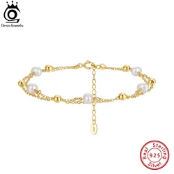 ORSA JEWELS 925 Sterling Silver Natural Baroque Pearls 14K Gold Bracelet for Women Chain Fashion Vintage Fine Jewelry GPB32