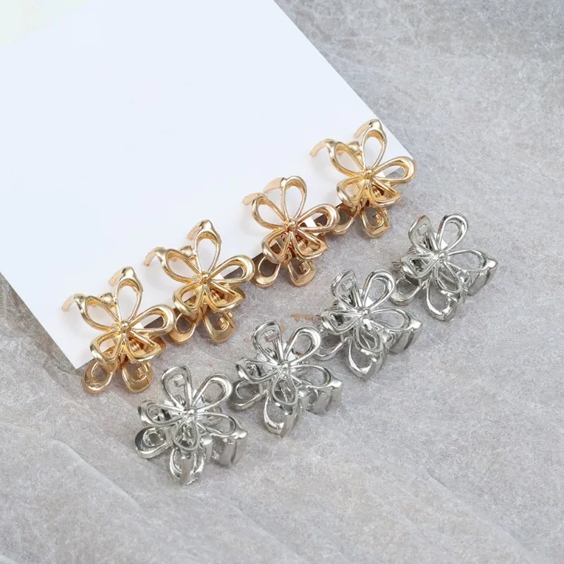 2/4pcs Mini Metal Hair Claw Clip Gold Silver Flower Geometric Clamps Grab Shark Clip Ins Korean Girls Women Hair Accessories