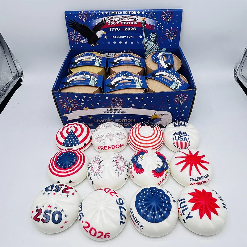 Patriotic Themed Bun Shaped Slow Rising Squishy With Steamer Stress Relief Squeeze Fidget Soft Slow Rebound Hand Sensory Bun