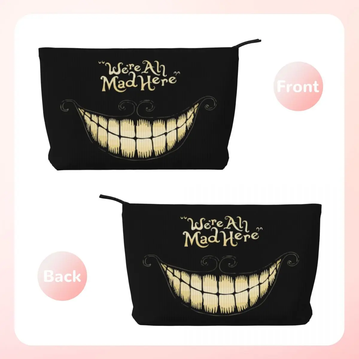 Custom Trendy Cheshire Cat Cosmetic Bag Women Fashion Big Capacity We're All Mad Here Makeup Case Beauty Storage Toiletry Bags