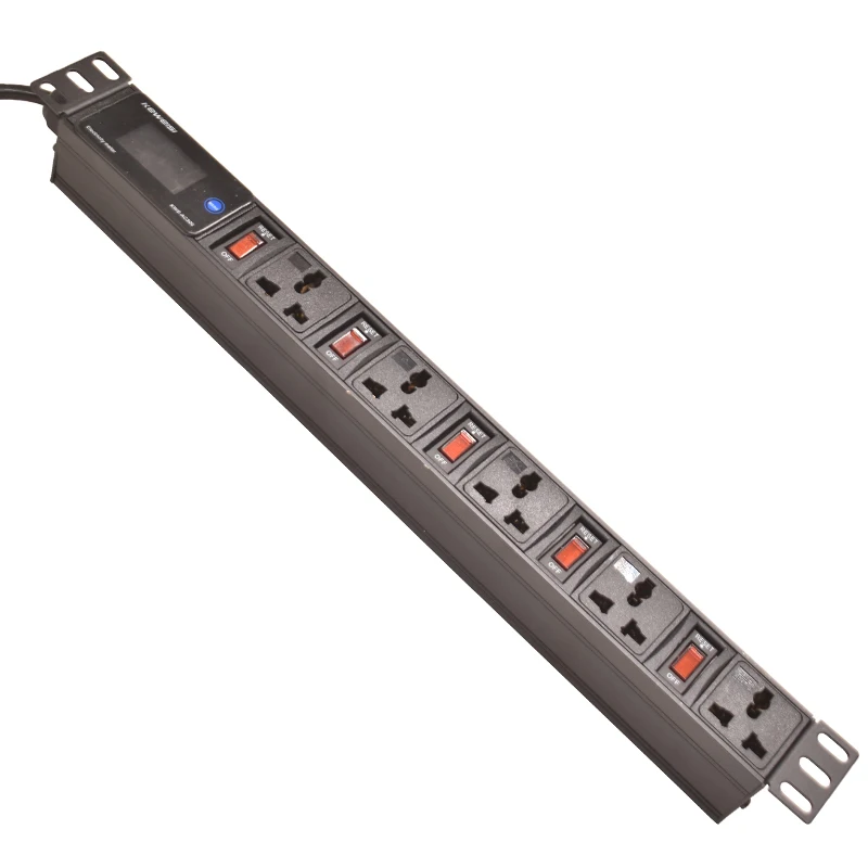 19inch PDU Power Strip Digital Voltmeter Ammeter Wattmeter Independent Switch 5Ways Socket Power Distribution Unit