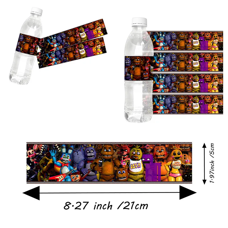 6 قطع من ملصقات FNAF لزجاجات المياه، خمس ليالٍ في زينة عيد ميلاد فريدي لمستلزمات حفلات الهالوين