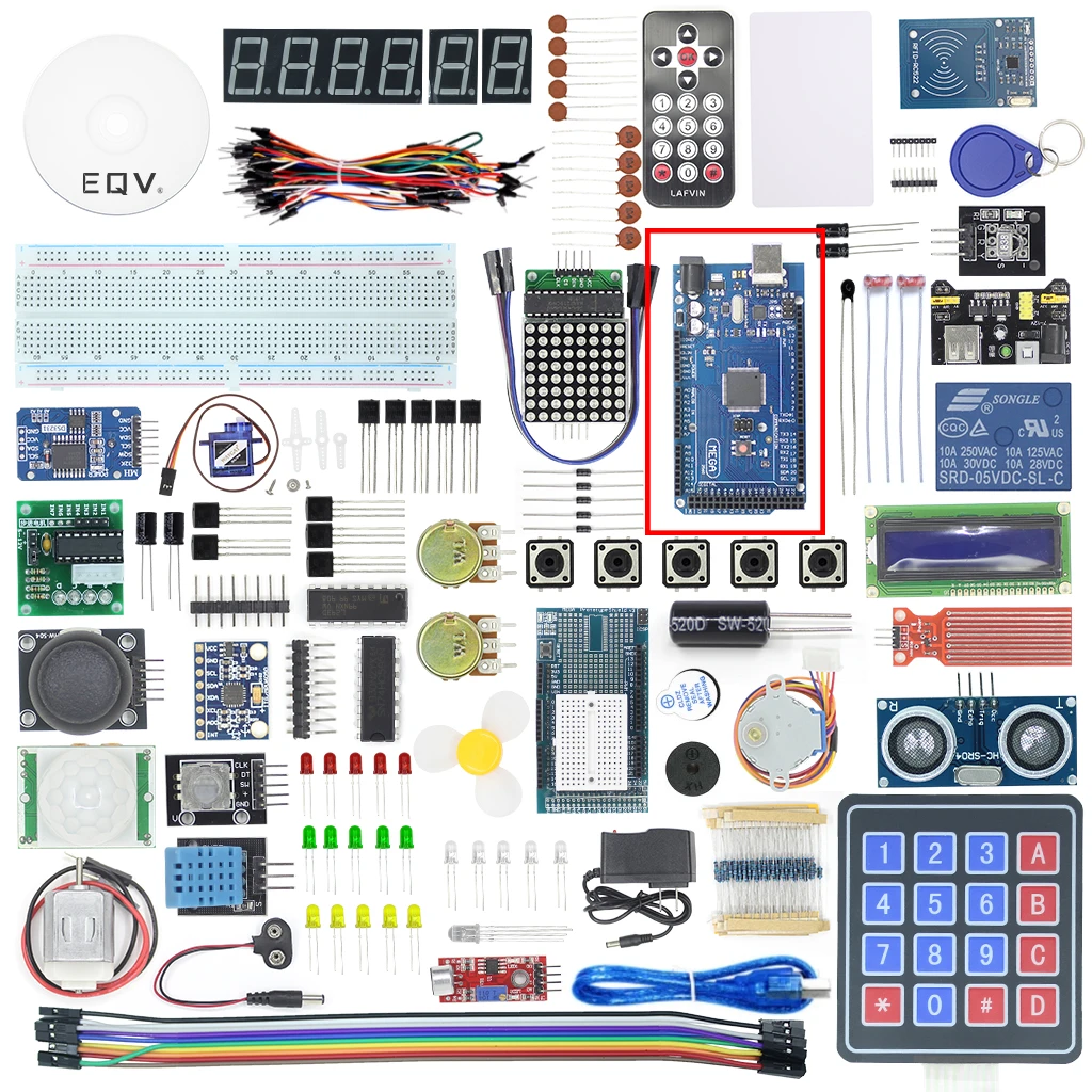 EQV MEGA 2560 Project The Most Complete Starter Kit for Arduino Mega2560 Nano with LCD1602 IIC / Ultrasonic Sensor / Tutorial