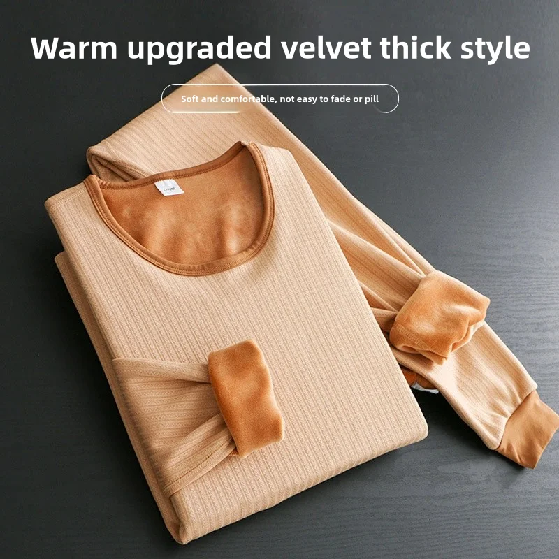 Men's Winter Thermal Underwear Fleece-lined Thickened Warm Set Long Johns Keep Warm Long Pant Shirts Suit