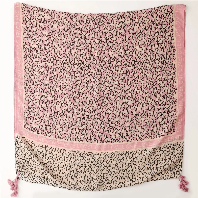 Sexy Pink Leopard Dot Love Letter Tassel Viscose Shawl Scarf High Quality Print Soft Pashmina Stole Muslim Hijab Sjaal 180*90Cm