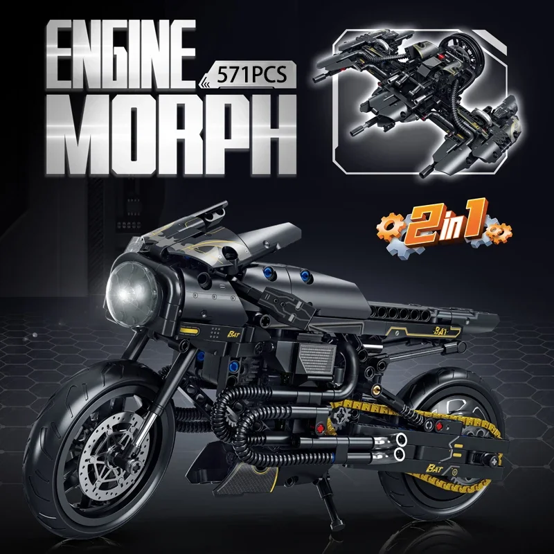 

High-Tech Series Black Bat Motorcycle Building Block Pedal Motorbike Mountain Bike Model Bricks Toys For Children Gift MOC