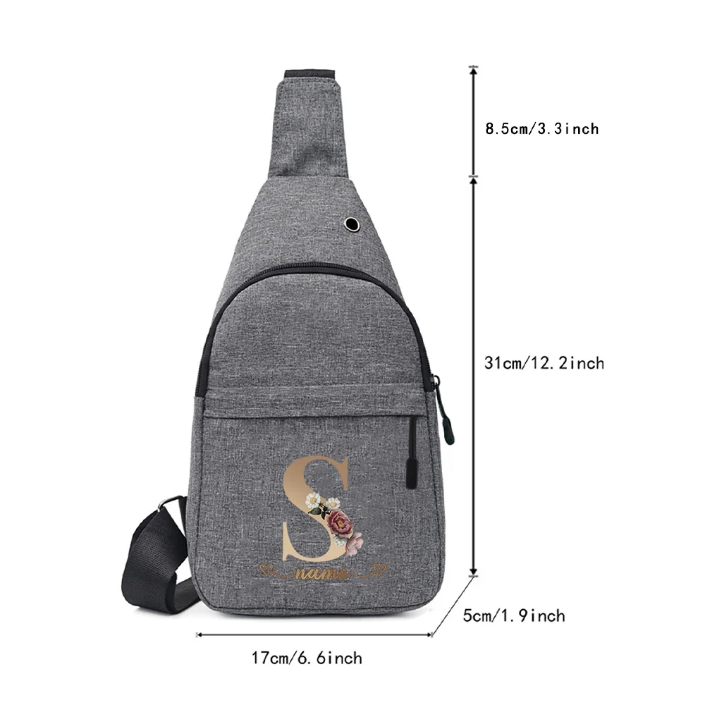 Personalized Customization Rose Gold Letter Men's Gray Chest Bag Multifunctional Casual Crossbody Bag Men's Shoulder Bag