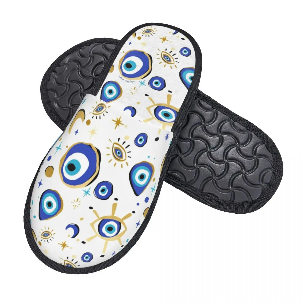 Turkish Evil Eye House Slippers Soft Warm Mediterranean Mystic Eyes Memory Foam Fluffy Slipper Custom Print Indoor Outdoor Shoes