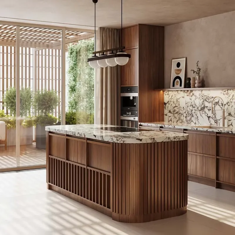 Modern Modular Kitchen Cabinets Marble Acrylic Stainless Steel Sink Fireproof Design Smart Custom Melamine Board