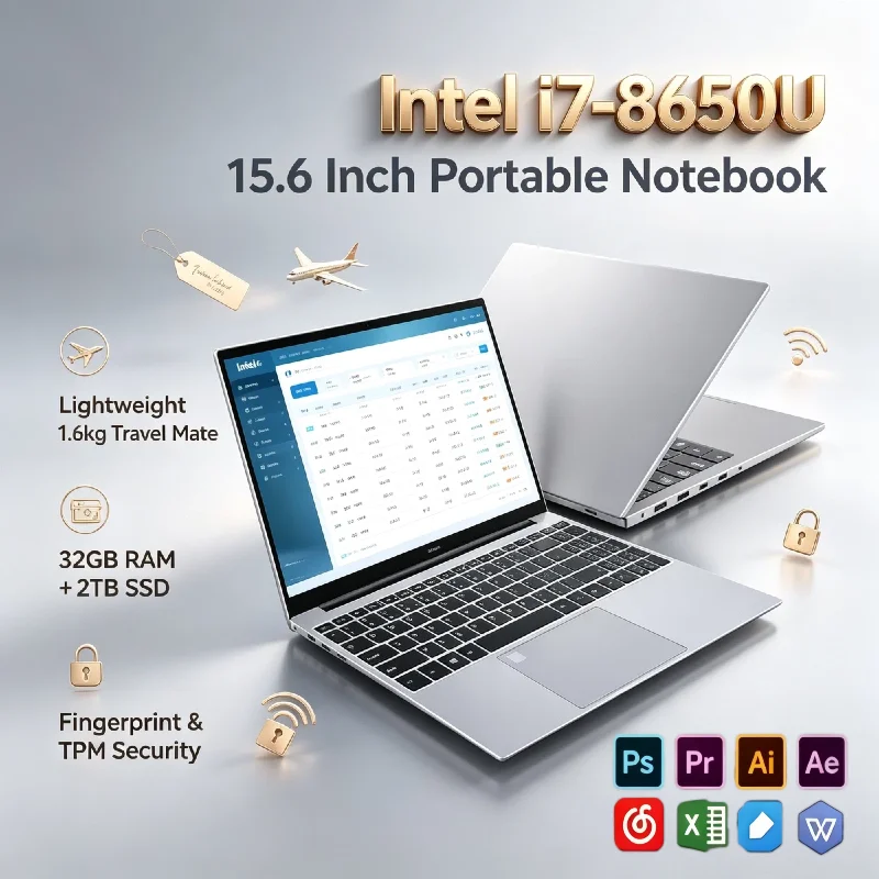 Intel i7 8650U 15.6 Inch Notebook 32GB RAM 2TB 1TB SSD 1920x1080 Gaming Office PC High Performance Pro Unit Ultra