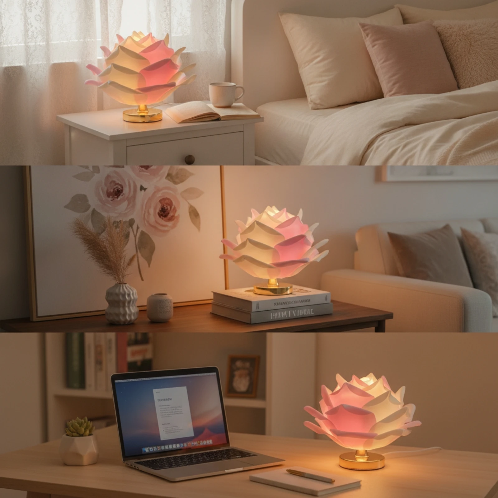 Lotus Flower Lamp Elegant Flower Lamp Accent Light Romantic Vintage for Bedside, Living Room