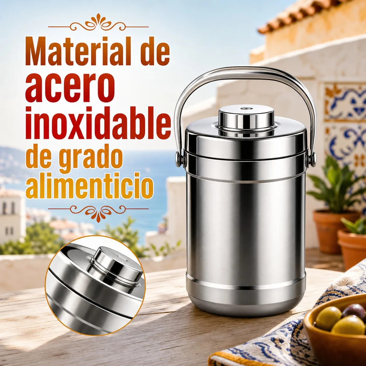 Boîte à lunch isotherme en acier inoxydable, récipient alimentaire hermétique avec poignée portable, thermos pour aliments chauds 1,6 L et 2 L pour le bureau et les pique-niques