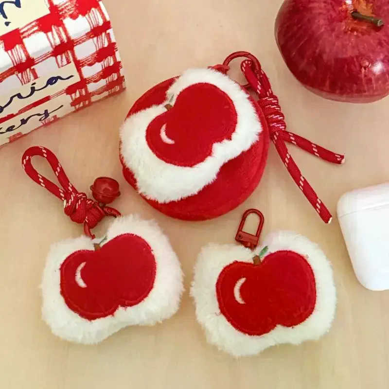 かわいいぬいぐるみフルーツアップルペンダントキーホルダー小銭入れソフトぬいぐるみジッパー小さな財布バックパックキーホルダー装飾ペンダントギフト