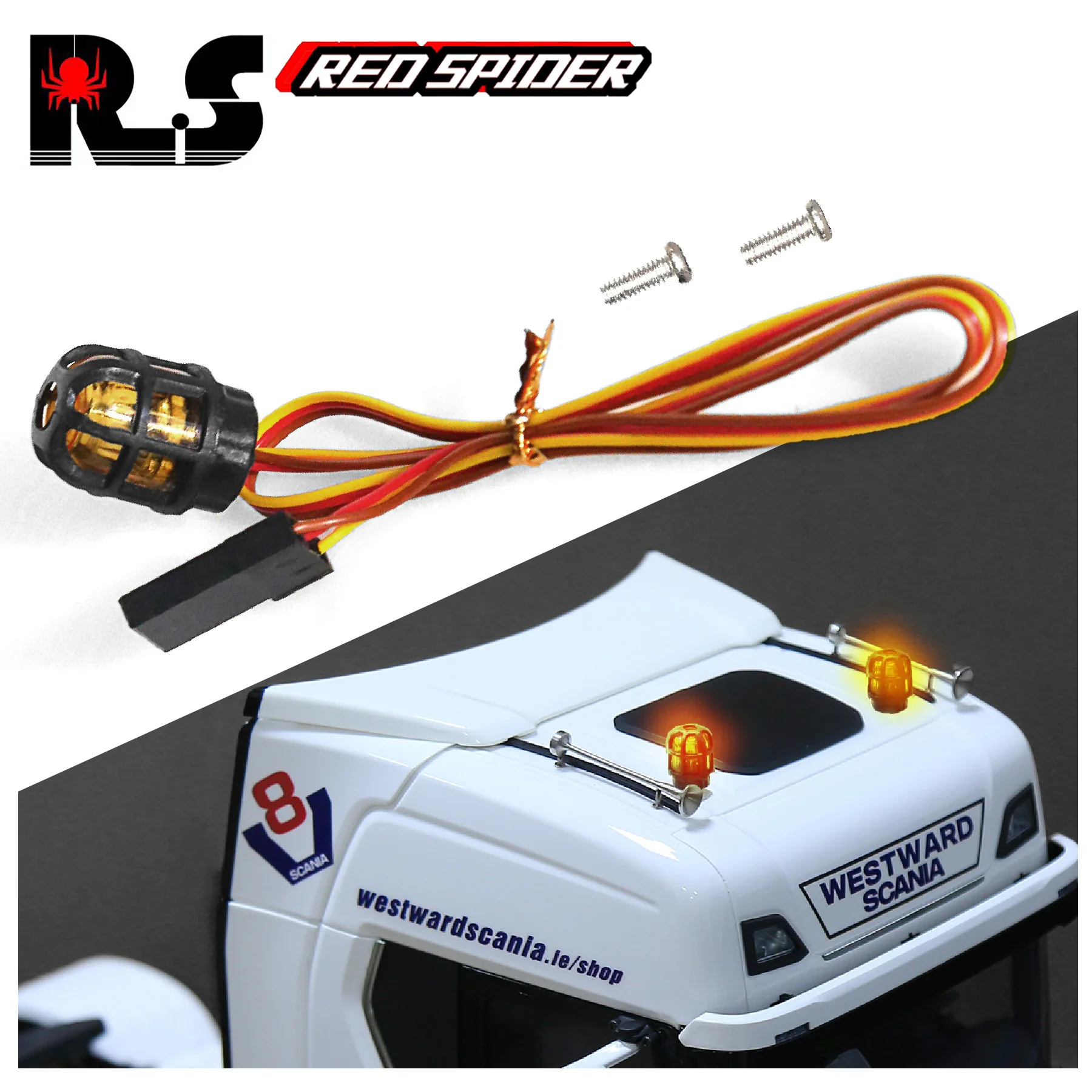 RS Red Spider 1/14 model car warning light, Tamiya tractor 360-degree rotating engineering vehicle explosion-proof light R190