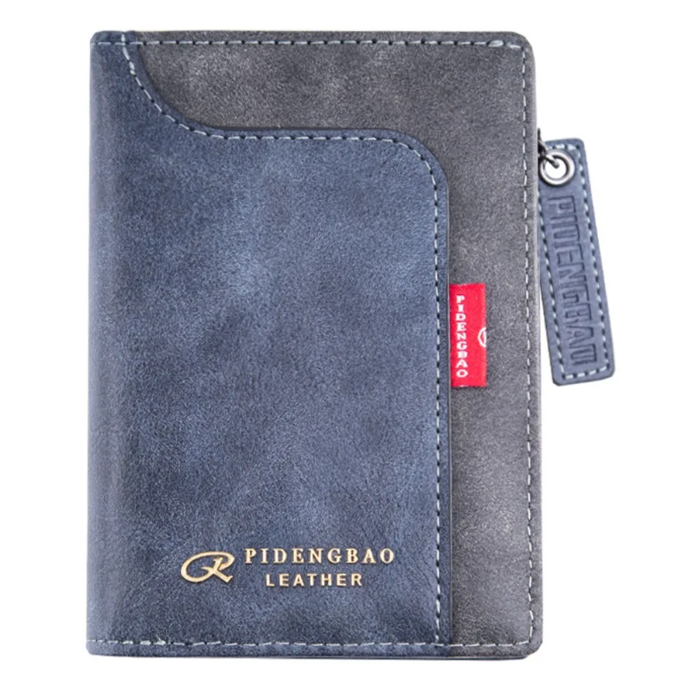 عالية الجودة الكلاسيكية الرجال محفظة قصيرة تتفاعل بولي Leather الجلود حامل بطاقة الائتمان سستة إغلاق بلون الذكور محافظ ثنائية الطي هدية