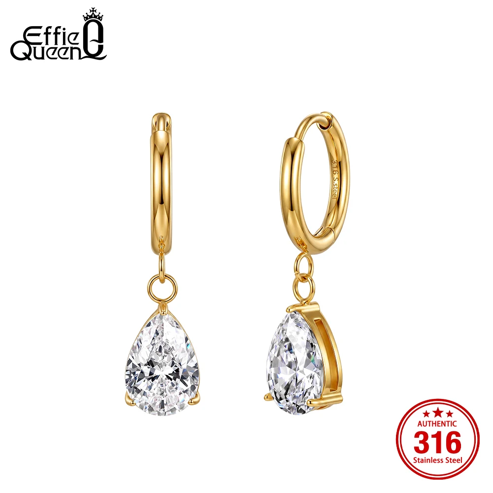 Effie Queen Stainless Steel Zircon Pendant Earrings Party Jewelry Accessories Daily Wear Zircon Crystal Drop Earrings HTKE07