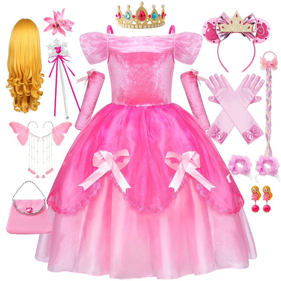 Girls Sleeping Beauty Cosplay Aurora Dress Princess Kids Halloween Carnival Birthday Costume Birthday Party Ball Gowns 2-10Years