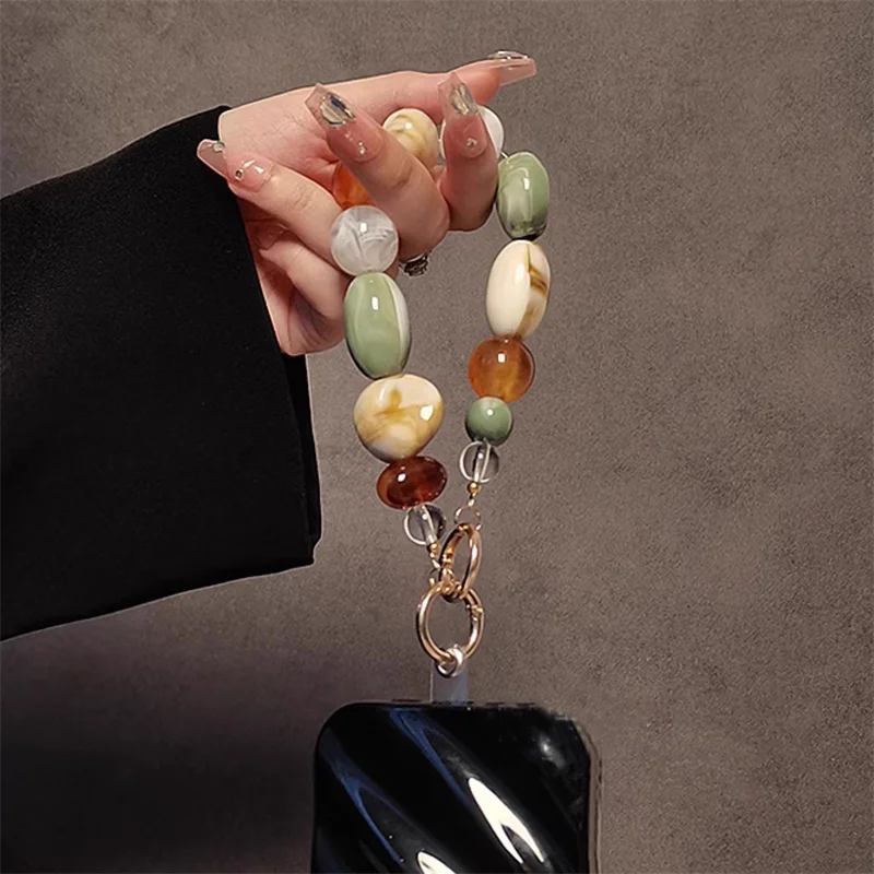 New Korea Retro Alien Beaded Bracelet Phone Strap Charm Chain Knot Cellphone Lanyard Keychain Bag Earphones  Pendant Accessories
