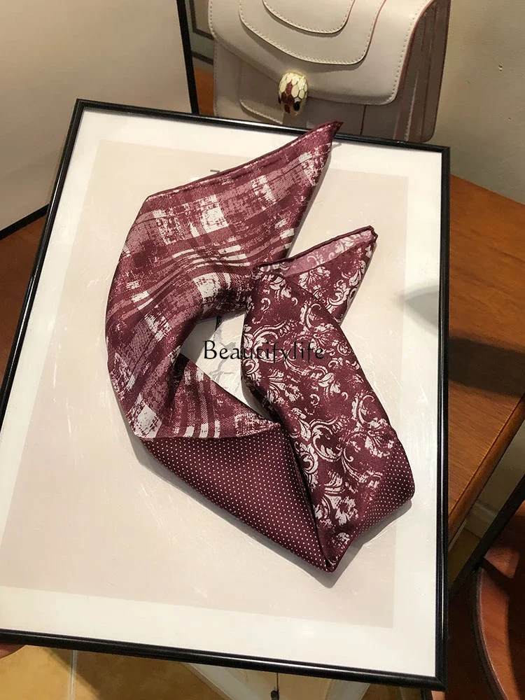 Burgundy silk scarf Spring and Autumn 100% mulberry silk twill silk high-end gift