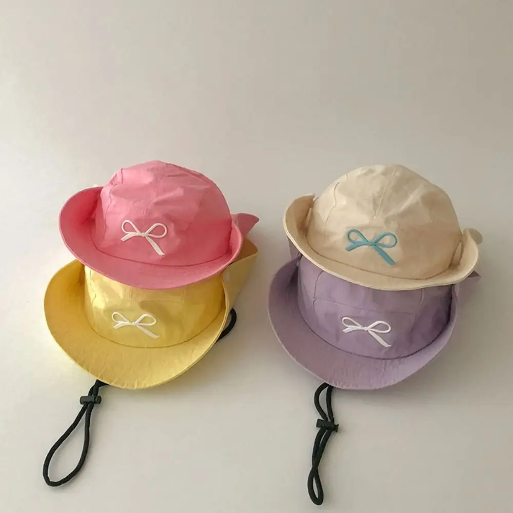 

Korean Style Candy Color Bucket Hat Bow Embroidery Shading Hat Summer Sunhat Quick-dry Anti-UV Sun Hat Children's Fisherman Hat