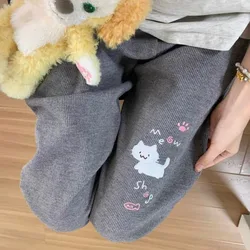 Deeptown Japanese Style Winter Grey Sweatpants Women Kawaii Casual Cat Embroidery Thick Pants Autumn Baggy Vintage Warm Trousers