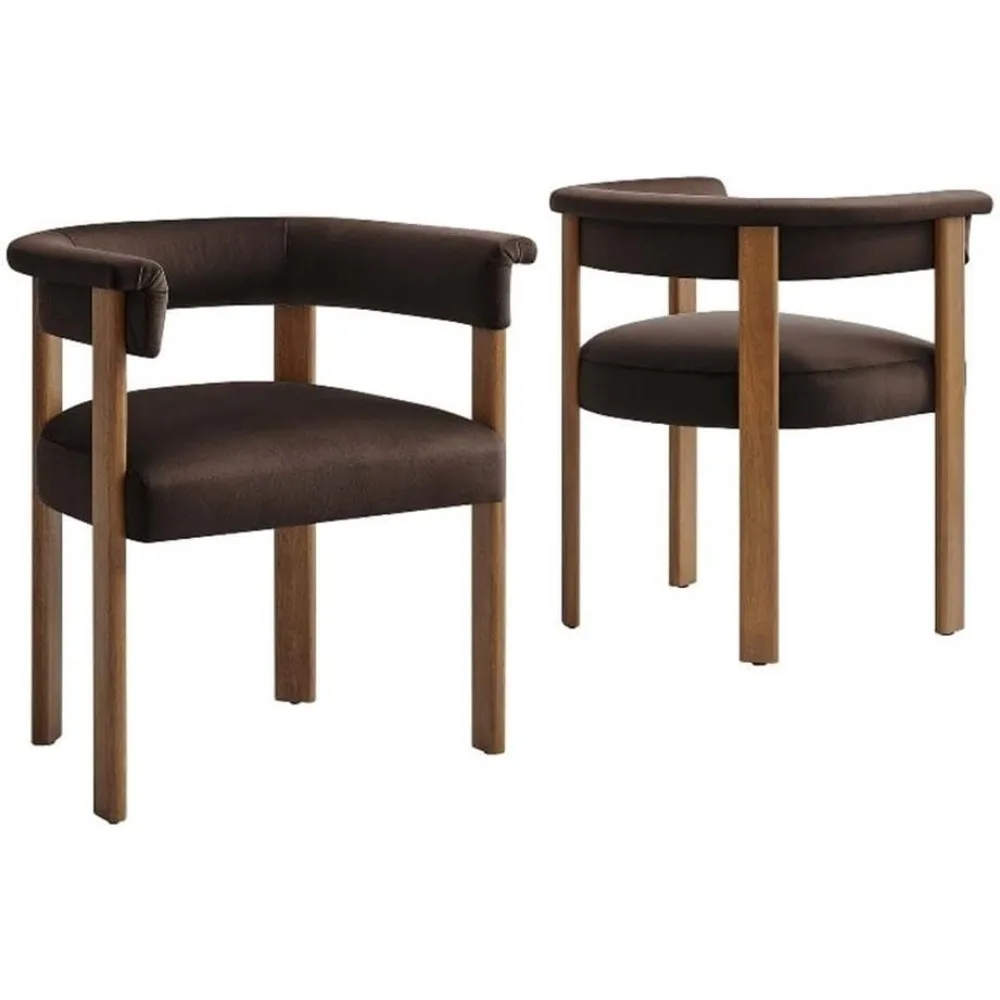 

Imogen Stain-Resistant Performance Velvet Barrel Dining Chairs Set of 2 in Chocolate Brown, Modern Kitchen Armchairs with