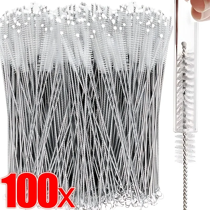 100/5PCS Drinking Straw Cleaning Brush Kit Straw Tube Pipe Cleaner Nylon Stainless Steel Long Handle Cleaning Brushes for Straw