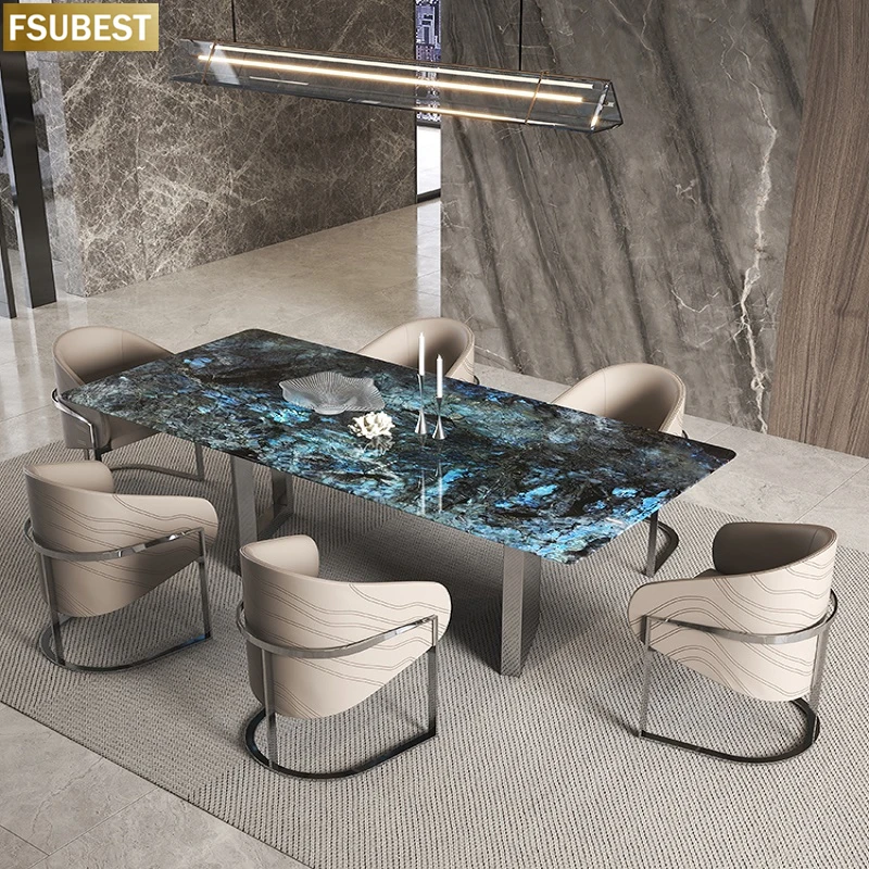 Moder Luxury Natural Marble Table Top Metal Base Stone Dining Table Set  mesa pared abatible plegable