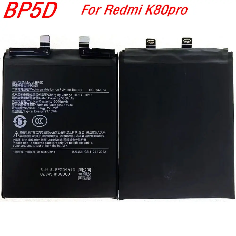 

3.86V 23.16Wh BP5D High Capacit Battery For Redmi K80pro Mobile Phone