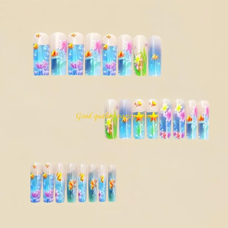 M4YA 24 Stück Langquadrat künstlicher Nagel Frosted Clownfish Französisch Glitzer Abs Party Nagel