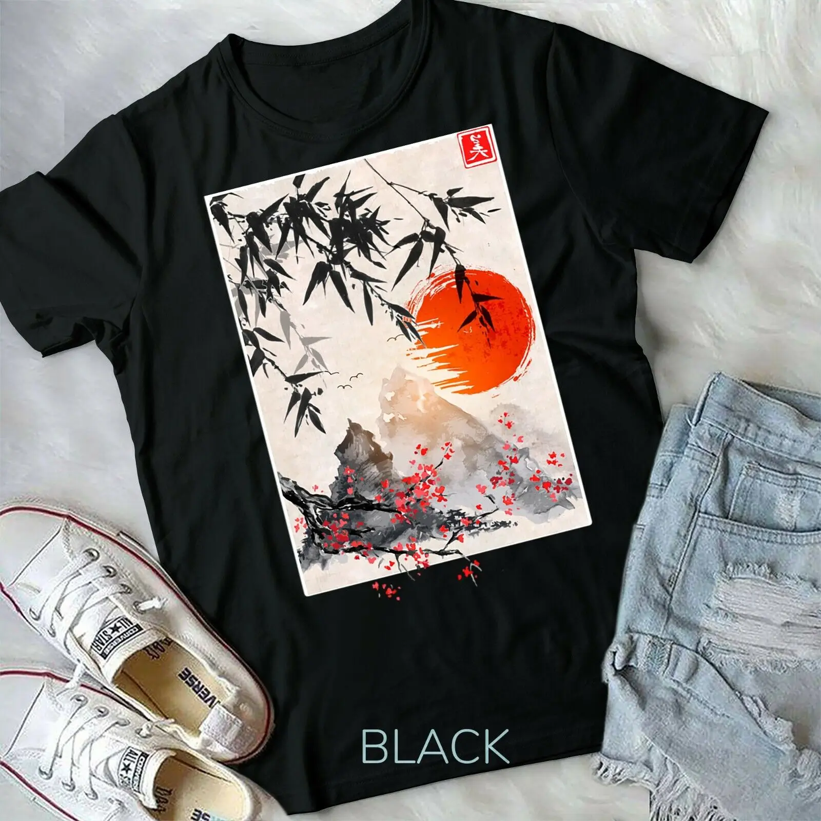 Japanese Scenery Culture Vintage Sakura Cherry Blossom Tree Unisex Form T-shirt