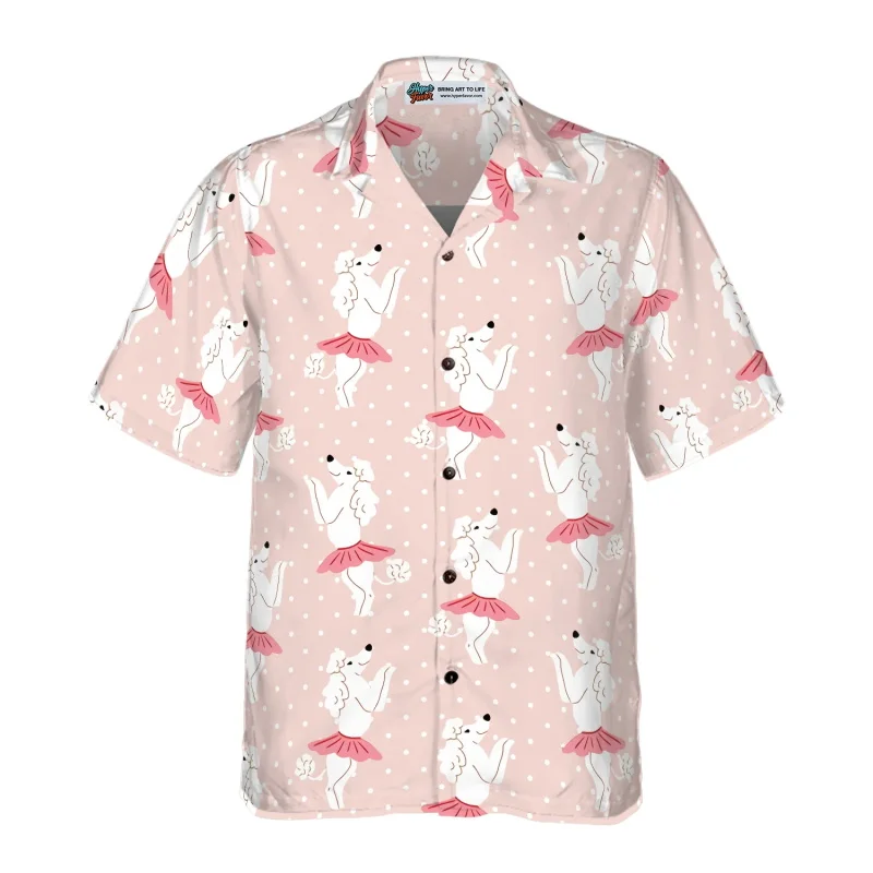 

Full Print Pineapple Poodles Hawaiian Shirt For Men Casual Short Sleeve Lapel Collar Button Down Beach Shirts Cute Poodles Shirt