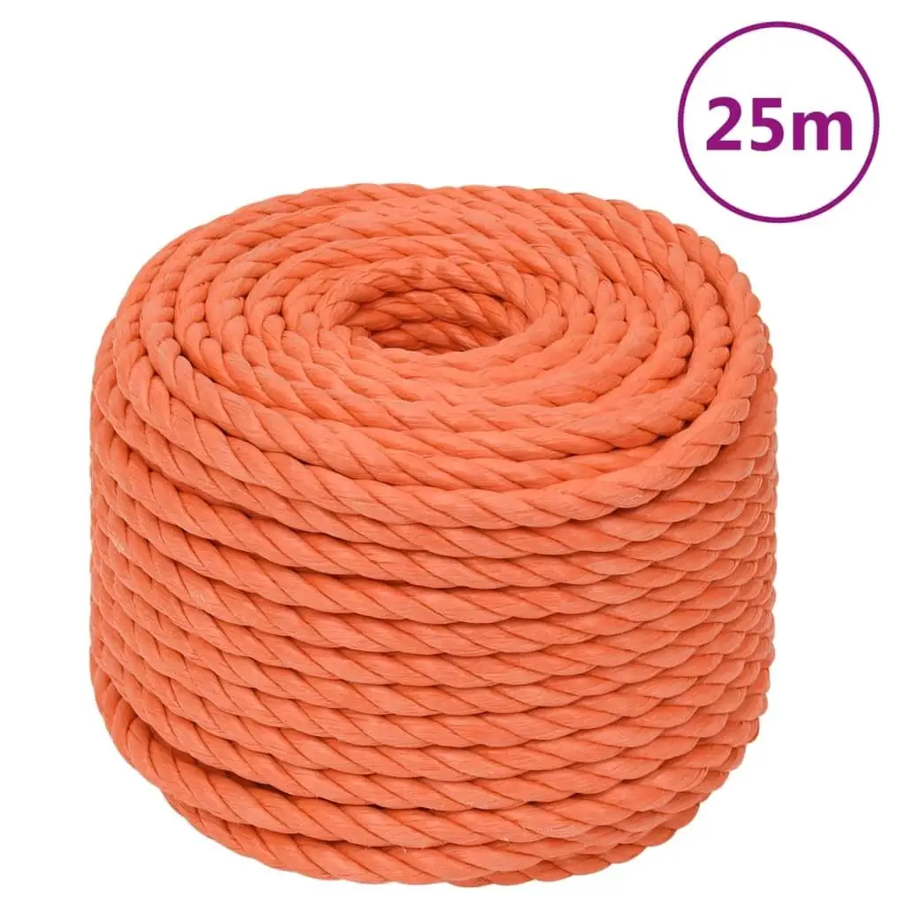 25m 10mm Orange Polypropylene Work Rope - Durable Heavy-Duty Utility Rope for Outdoor & Industrial Use