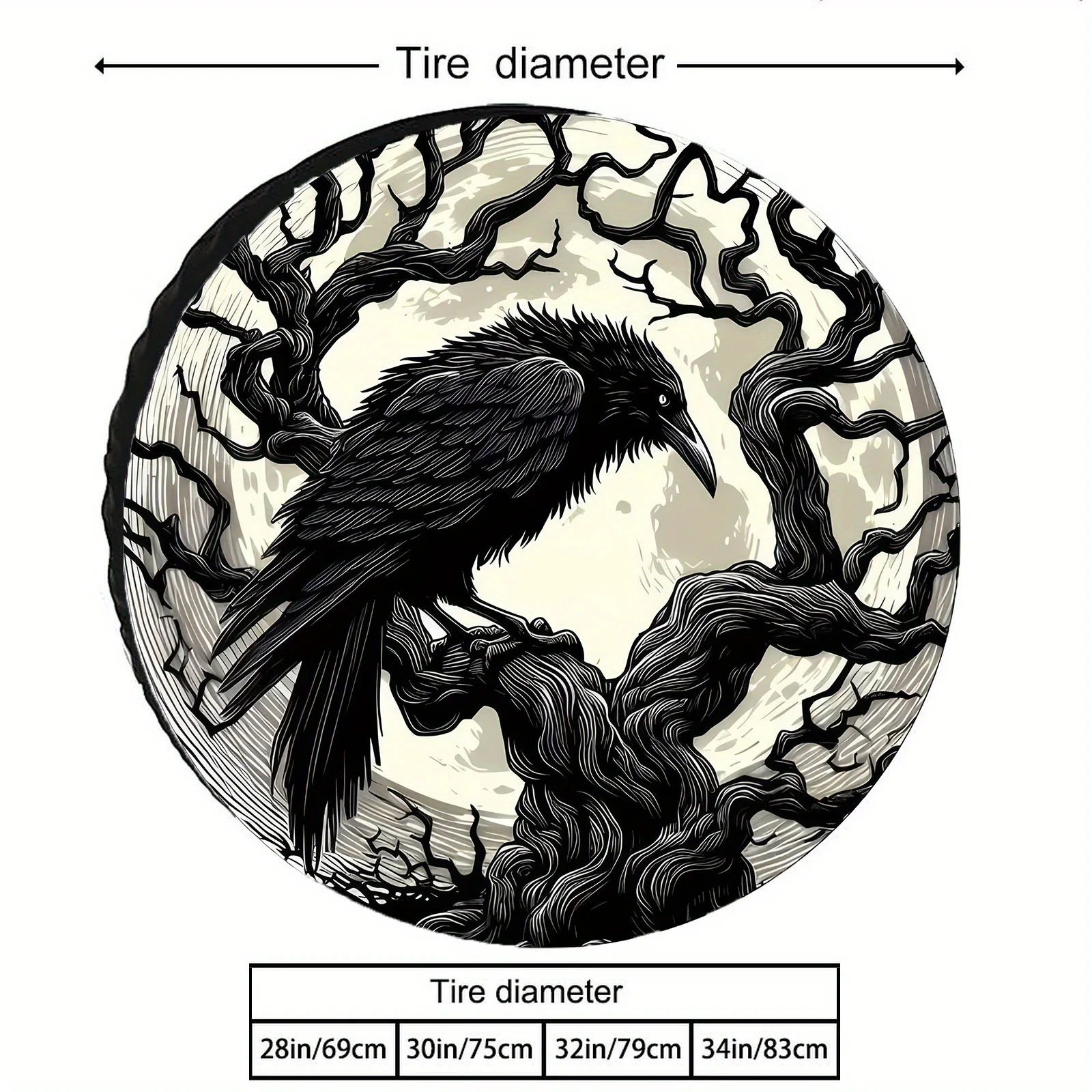 Raven Perched on Tree Full Moon Spare Tire Cover Waterproof Polyester Outdoor Wheel Protector For Truck Van