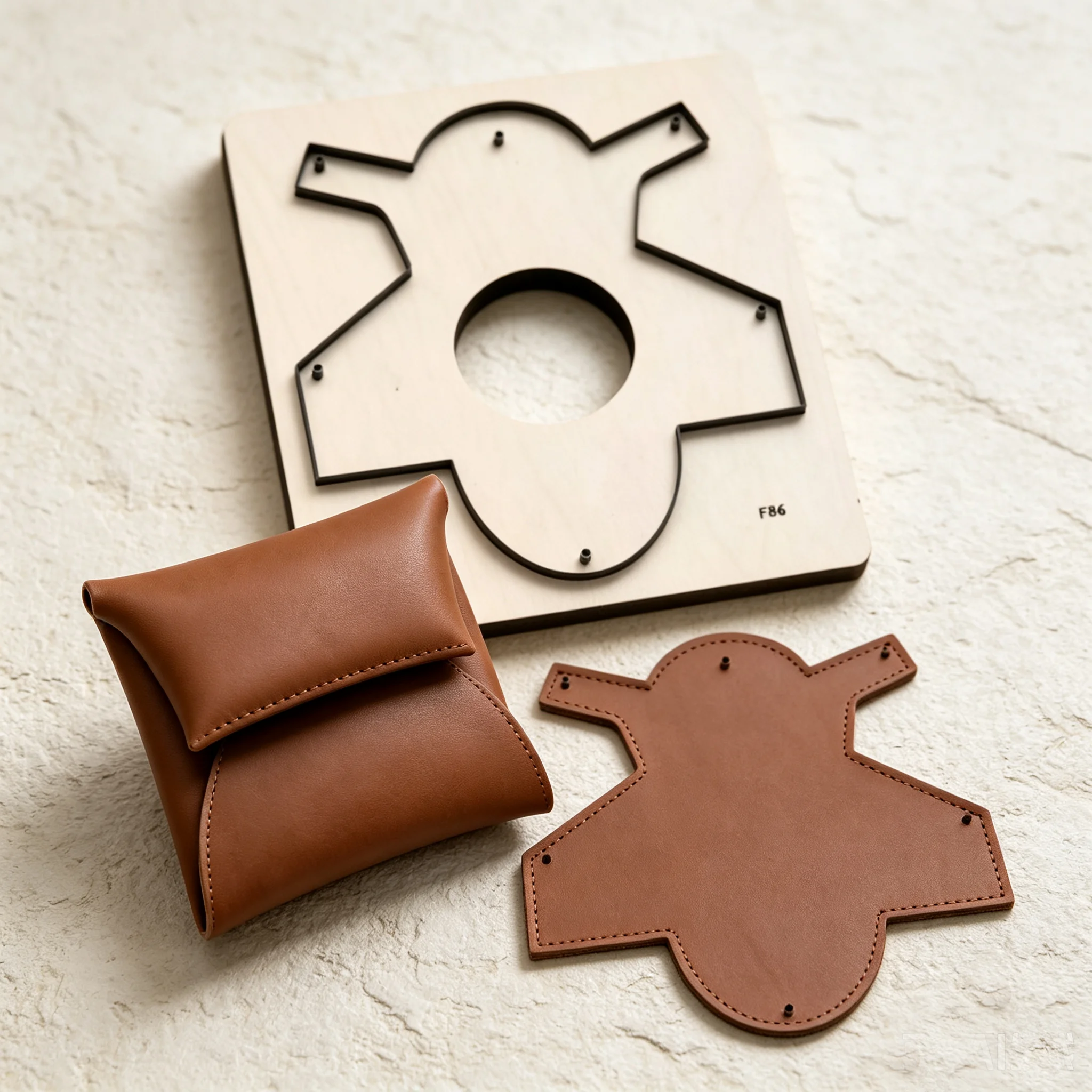 DIY Leather Craft Cutting Die, Wooden Board Steel Knife Mold, Hand Punch Tool for Snap Button Mini Card Pouch Coin Purse Making