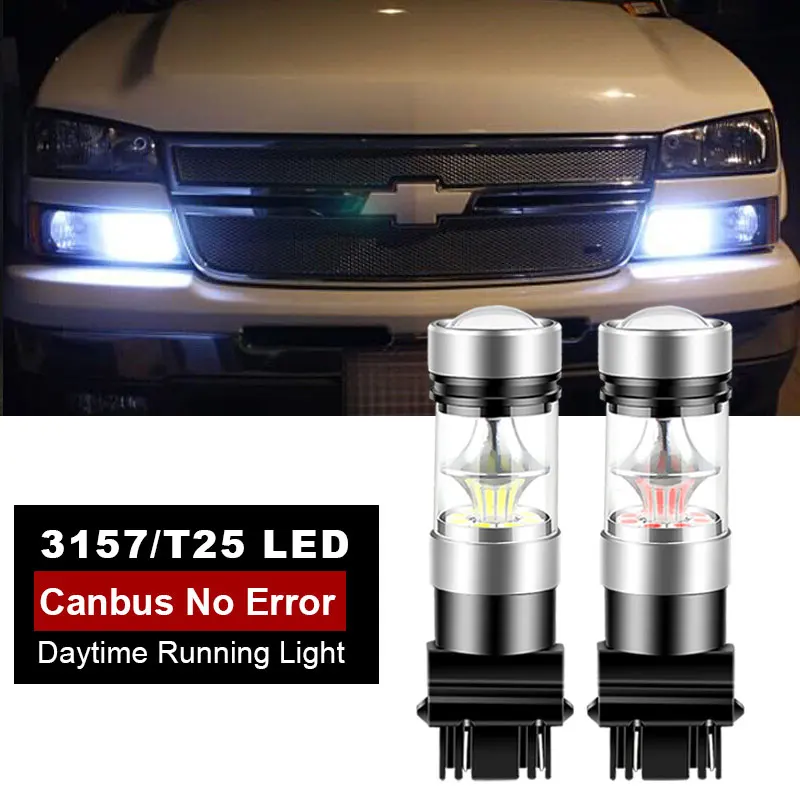 2x For Chevrolet For GMC Sierra 1500 2500 3500 HD LED Daytime Running Light DRL Bulb Lamp Canbus No Error 3157 P27/7W T25