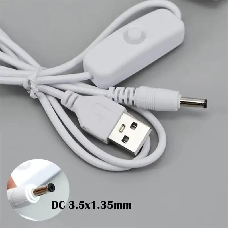 1m 1,5m USB-Stecker auf DC 3,5x1,35mm 5V Stromversorgungskabel mit 501 Schalter-Kontrolltaste EIN/AUS für LED-Schreibtischlampe Stromkabel