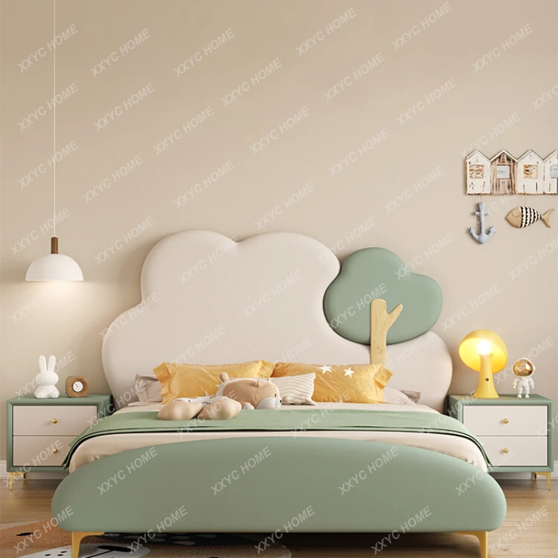 Children's Bed Modern Simple Girl Cloud Leather Bed Bedroom Youth Small Apartment Leather Bed