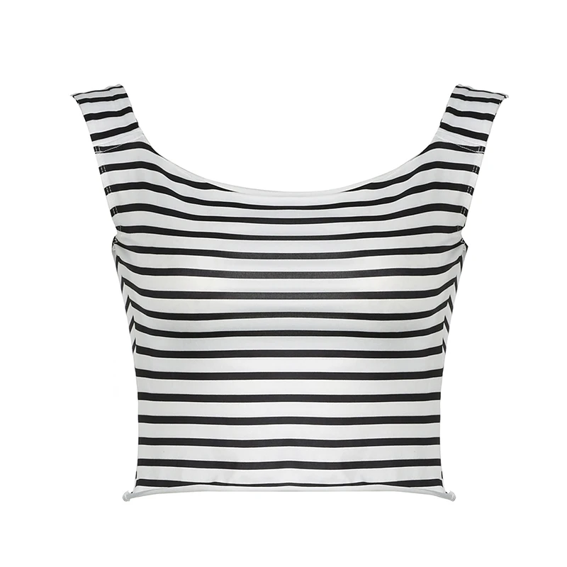 IAMHOTTY Street Striped Cropped Top Women's Casual Basic Slim-fitting Camisole Vintage Tank Tops Chic Sportswear Fitness Vest