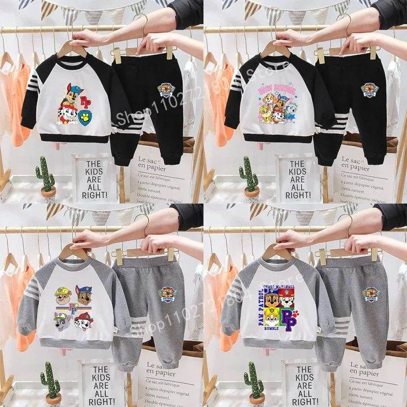 PAW Patrol sweatshirt Set Long Sleeved cotton Round Neck Cartoon Printed sweater Sports Warm pants Anime Child's christmas Gifts